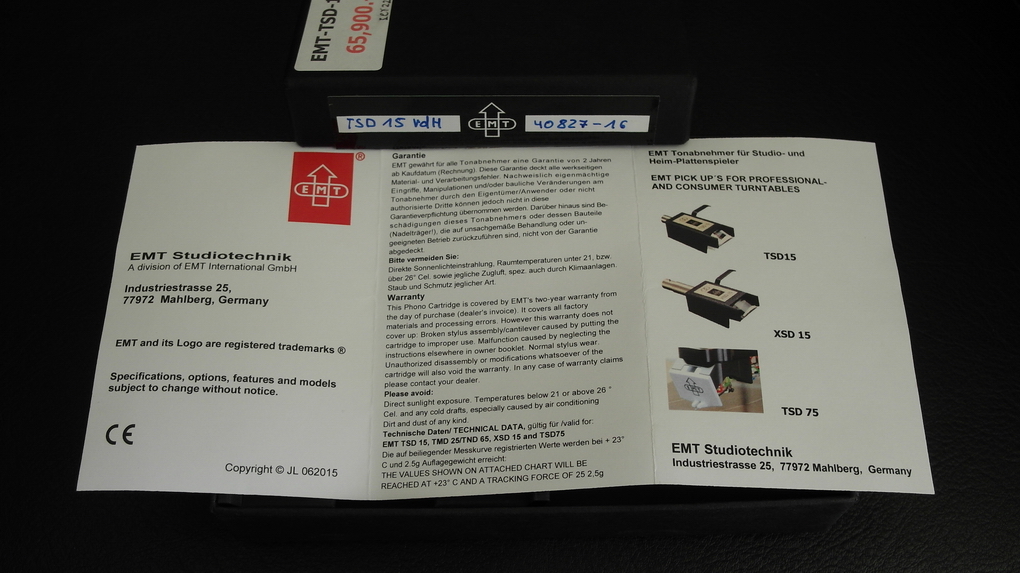 New EMT TSD 15 vdH #716 MC Phono cartridge + Setup 俹ٹ ͺѺ . 084 560 3199